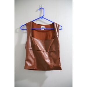 Princess Polly Faux Leather Top Brown Sleeveless Square Neck Tank Women's Size 4
